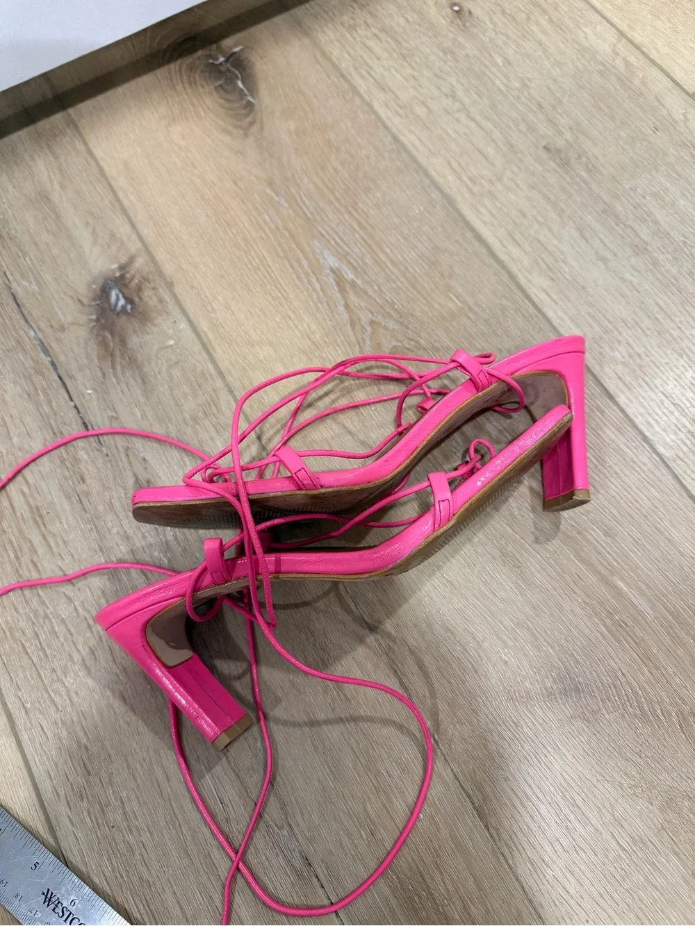 ALOHAS Bellini Hot Pink Lace-Up Block Heel Sandals